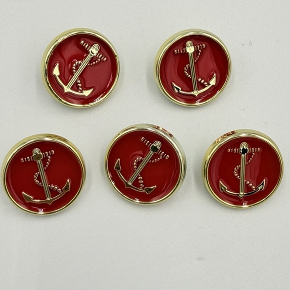 Other - 5 Red Gold Anchor Shank Buttons 7/8" Nautical Sailor Blazer Sewing Craft Lot
